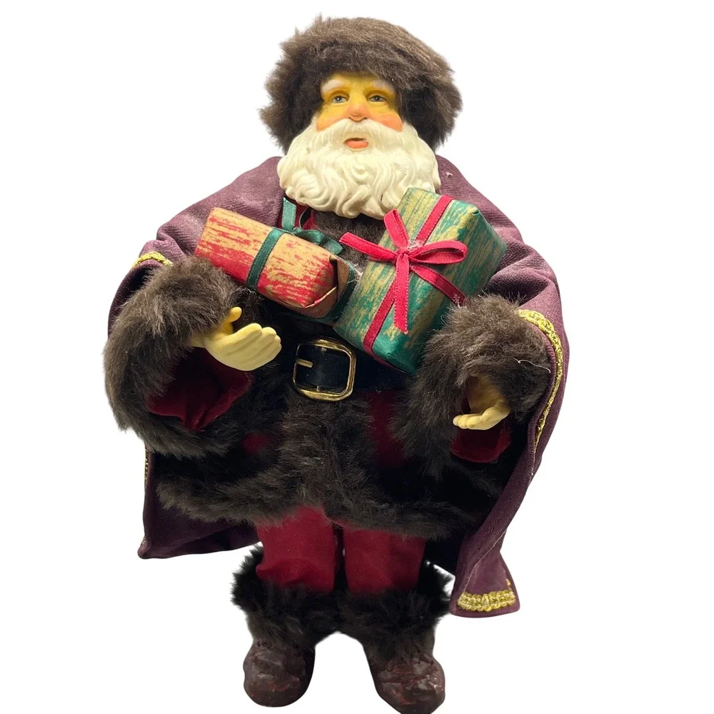 Vintage Old World Santa Figurine Clothtique like ,Fabric Mache Holding Gifts 11